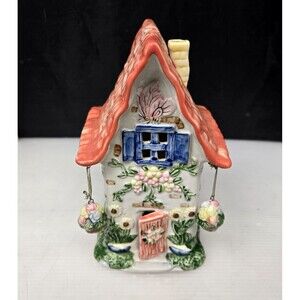 Vintage Ceramic Fairy Cottage Tealight Candle Holder Lincolnshire Garden Floral